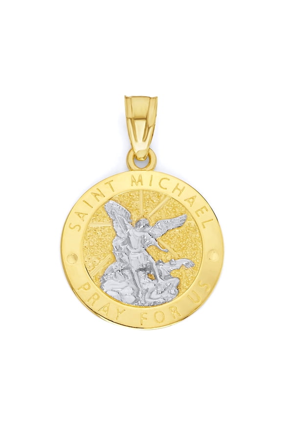 10k Gold Two Tone Saint Michael Medallion Necklace, Religious Jewelry Gifts for Men