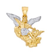 Golden Fire Solid 10k Gold Two Tone Saint Michael Pendant - Protection Jewelry