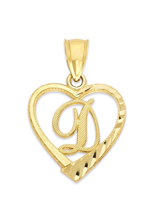 Solid 10k Initial Heart Pendant - Personalized Letter Jewelry