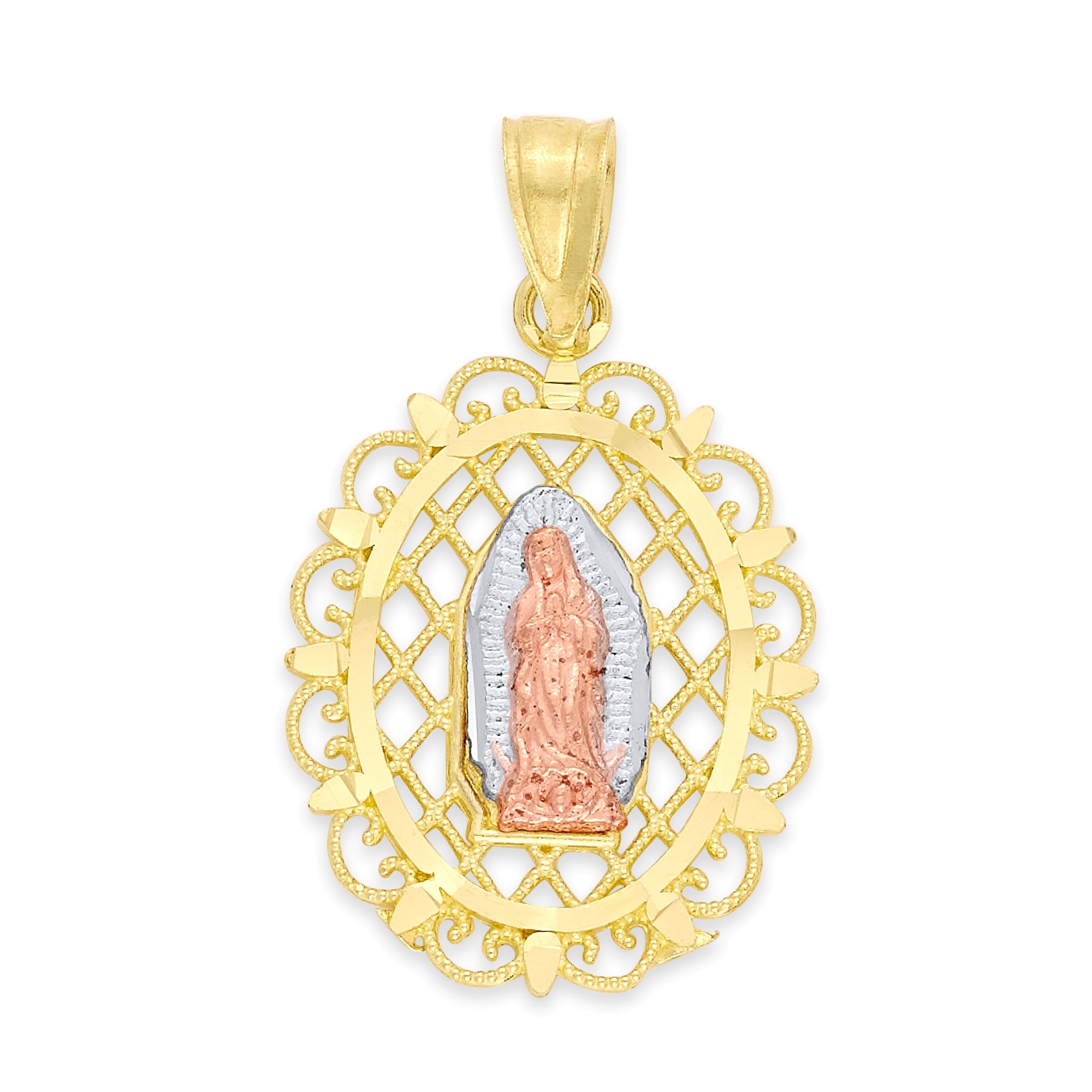 Golden Fire Solid 10k Tri Color Gold Our Lady of Guadalupe Pendant ...