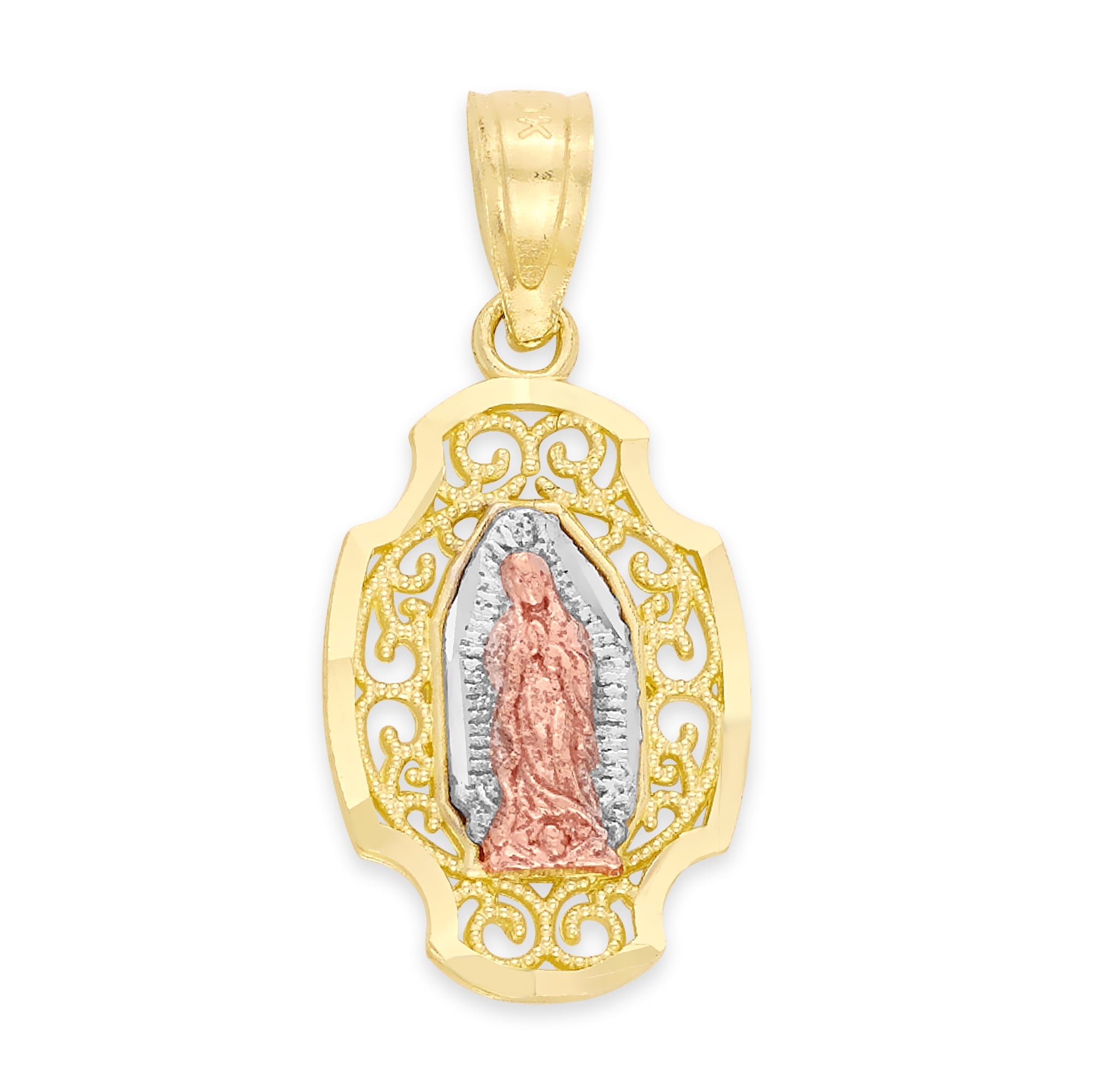 Golden Fire Solid 10k Tri Color Gold Our Lady of Guadalupe Pendant ...