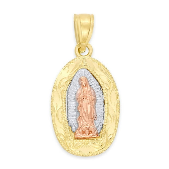 Golden Fire Solid 10k Tricolor Gold Virgin Mary Pedant - Our Lady of Guadalupe Charm for Women