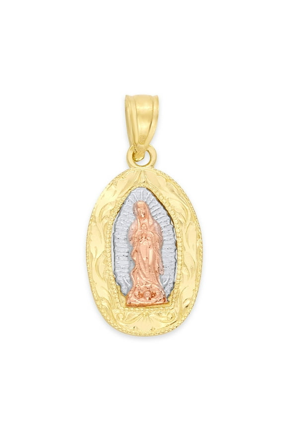 Golden Fire Solid 10k Tricolor Gold Virgin Mary Pedant - Our Lady of Guadalupe Charm for Women