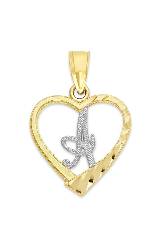 Golden Fire Solid 10k Two Tone Initial Heart Pendant - Personalized Jewelry Gifts for Women