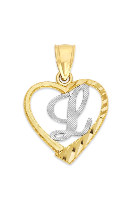 Golden Fire Solid 10k Two Tone Initial Heart Pendant - Personalized Jewelry Gifts for Women