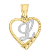 Golden Fire Solid 10k Two Tone Initial Heart Pendant - Personalized Jewelry