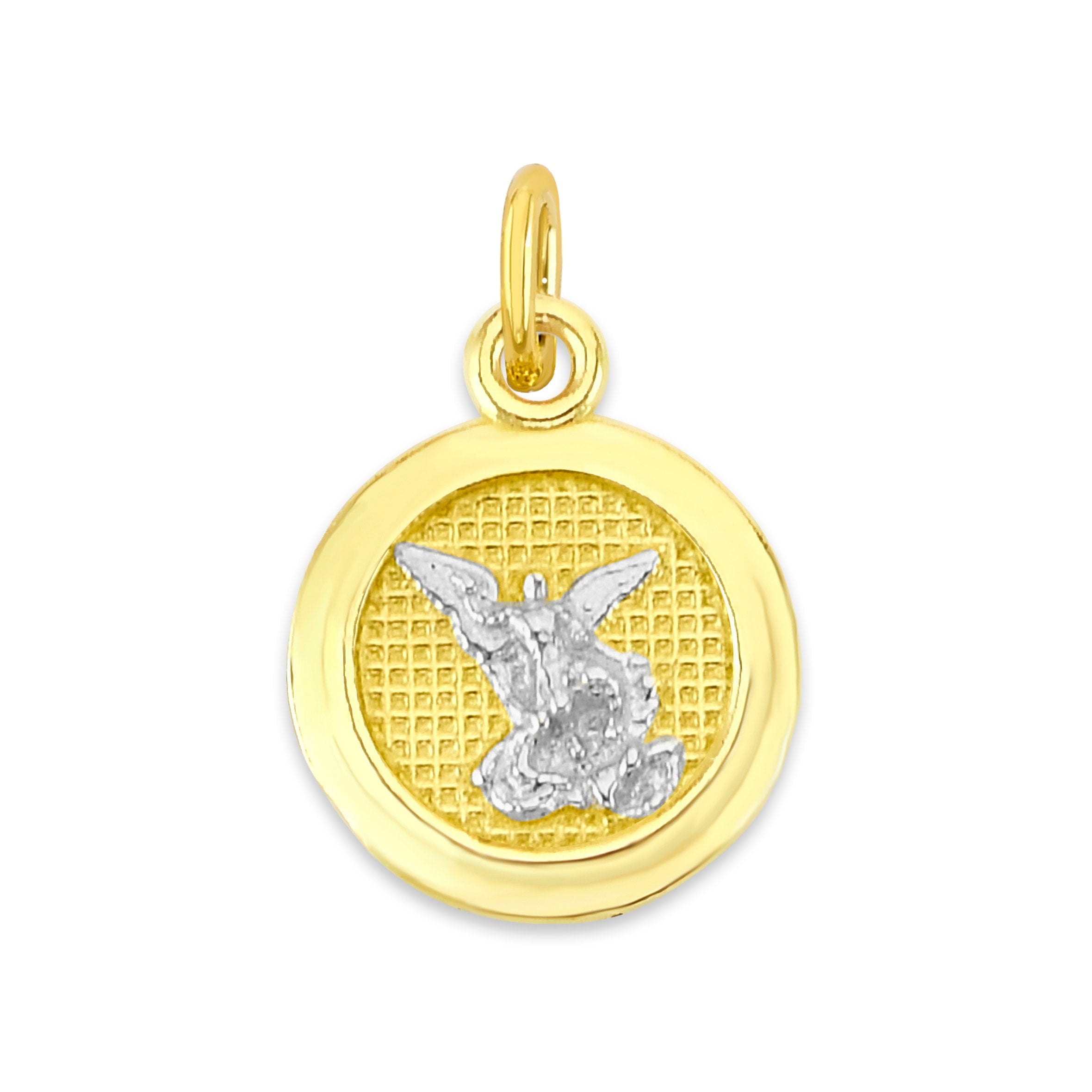 Golden Fire Solid 10k Two Tone Saint Michael Charm - Religious Jewelry