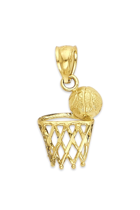 Golden Fire Solid 14k Gold Basketball Hoop Pendant - Sports Jewelry Gifts for Men and Women