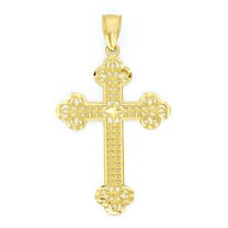 Golden Fire Solid 14k Gold Cross Pendant - Christian Baptism Jewelry for Men and Women