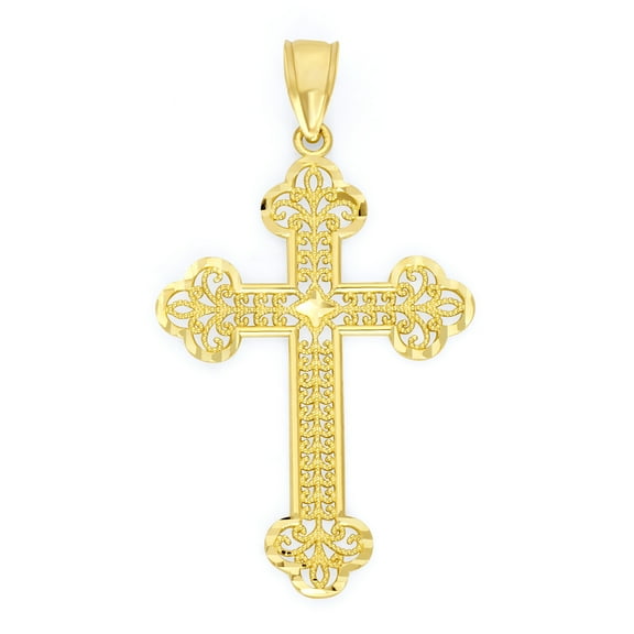 Golden Fire Solid 14k Gold Cross Pendant - Christian Baptism Jewelry for Men and Women