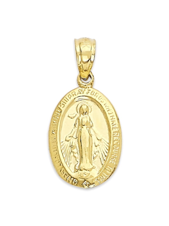 Solid 14k Gold Miraculous Medal Pendant Necklace