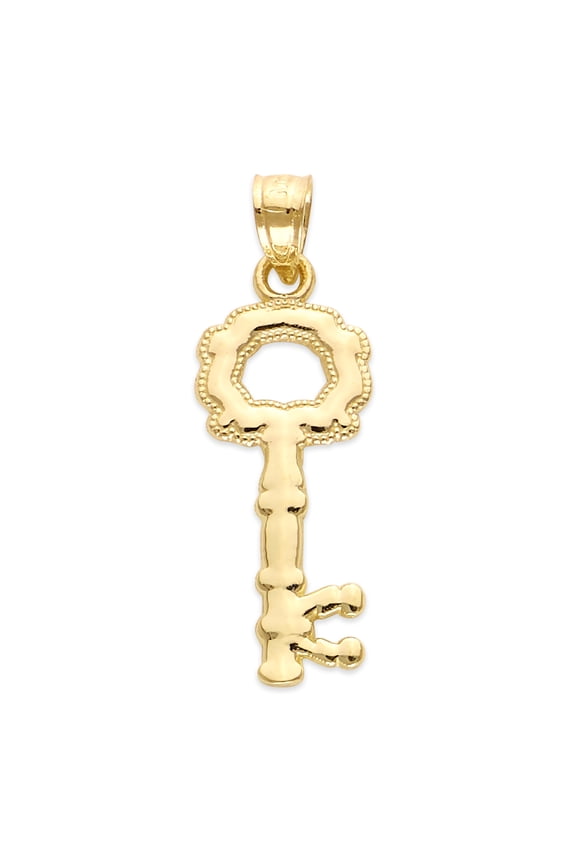 Golden Fire Solid 14k Gold Skeleton Key Pendant, Lock and Key Jewelry - Gifts of Love for Women
