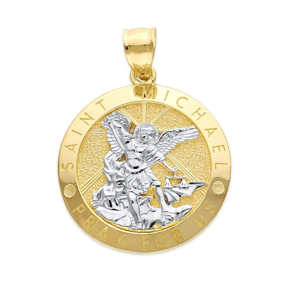 Golden Fire Solid 14k Gold Two Tone Gold St. Michael Pendant - Catholic Gifts for Men