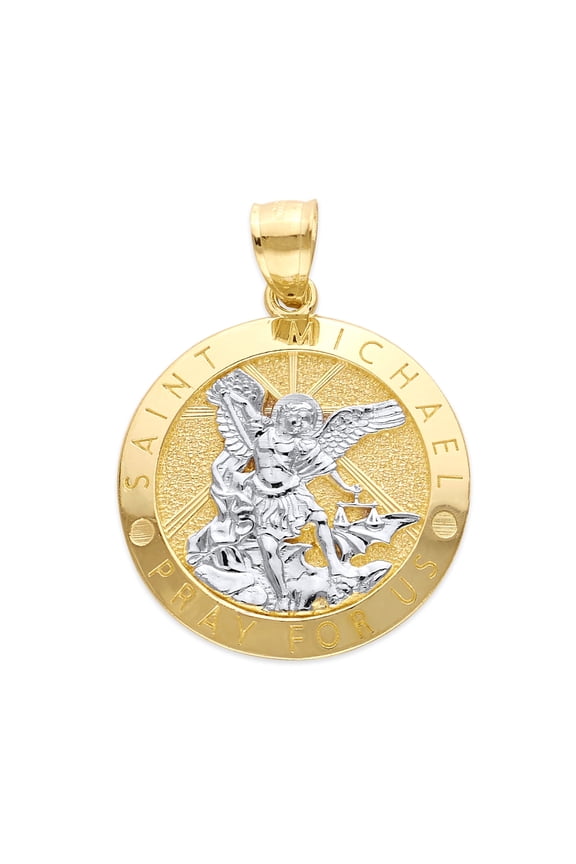 Solid 14k Gold Two Tone Gold St. Michael Pendant - Catholic Gifts
