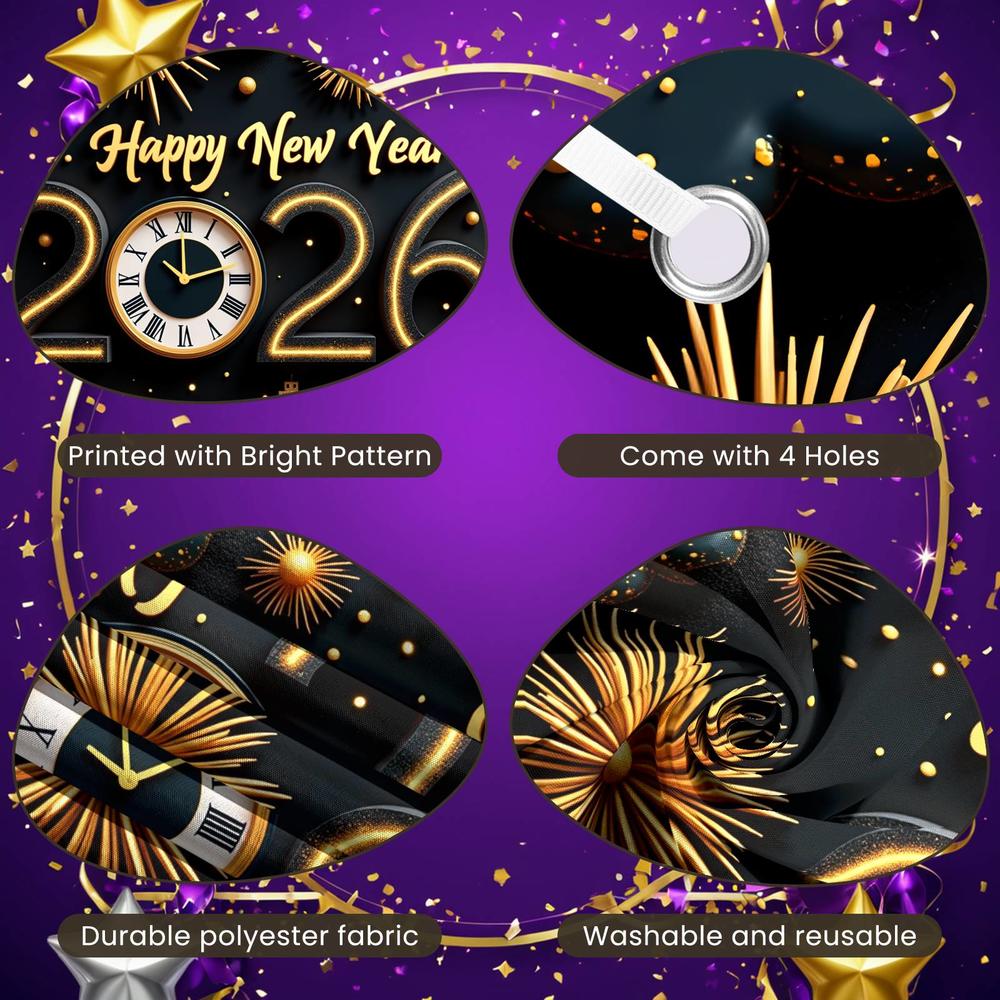 Golden Fireworks Happy New Year Banner Black Background 2026 Banner ...
