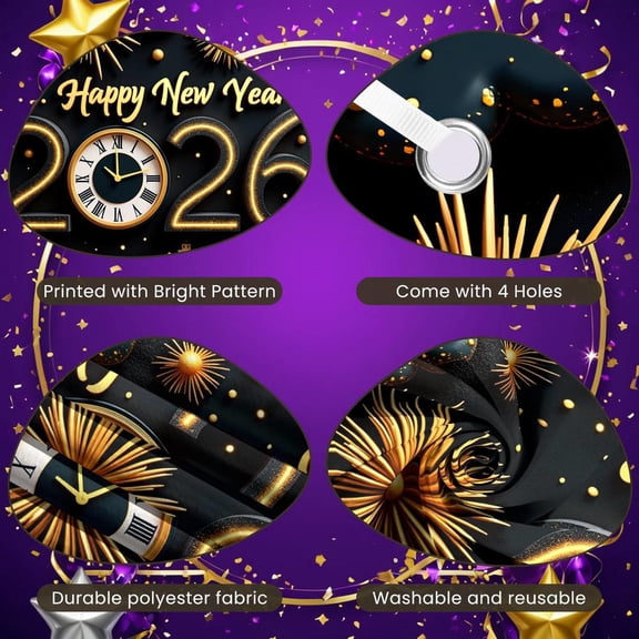 Golden Fireworks Happy New Year Banner Black Background 2026 Banner City 2026 Numerals New Year Decoration Banner for New Year Party Holiday Celebration 2026 Event