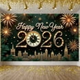 thumbnail image 1 of Golden Fireworks Happy New Year Banner Vintage Clock 2026 New Year Display City Gold Accent New Year Eve Backdrop for New Year Party Eve Celebration Home Decoration, 1 of 9