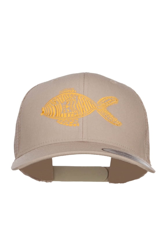 Golden Fish Embroidered Mesh Cap - Khaki OSFM