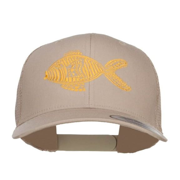 Golden Fish Embroidered Mesh Cap - Khaki OSFM
