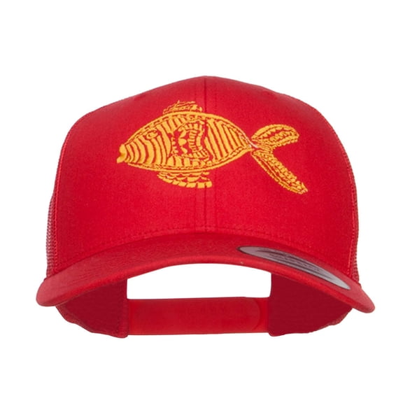 Golden Fish Embroidered Mesh Cap - Red OSFM