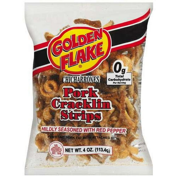 Golden Flake Chicharrones, Pork Cracklin Strips, Bag