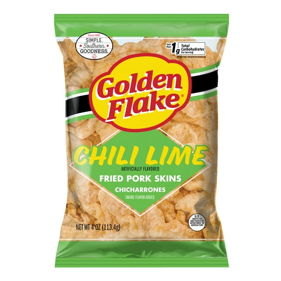 Golden Flake Chili Lime Pork Skins Super Strips, 4 oz Bag