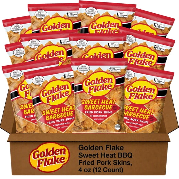 Golden Flake Sweet Heat BBQ Fried Pork Skins, 4 oz (12 Count)