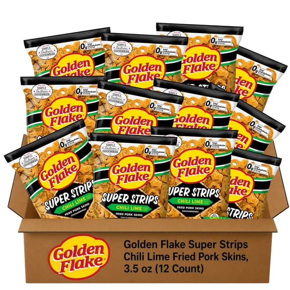 Golden Flake Super Strips Chili Lime Fried Pork Skins, 3.5 oz (12 Count)