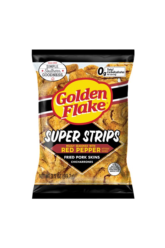 Super Strips Red Pepper Fried Pork Skins, 3.5 oz Bag