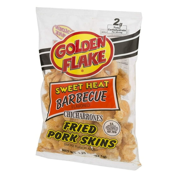 Golden Flake Sweet Heat Barbecue Flavored Fried Pork Skins Snack Foods, 3 oz. Bag (Pack of 3)