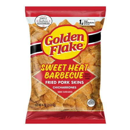 Golden Flake Sweet Heat Barbecue Fried Pork Skins, 4 oz Bag