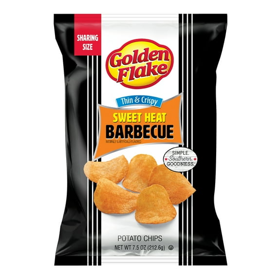 Golden Flake Sweet Heat Barbecue Thin & Crispy Potato Chips, Gluten-Free, Sharing Size, 7.5 oz Bag