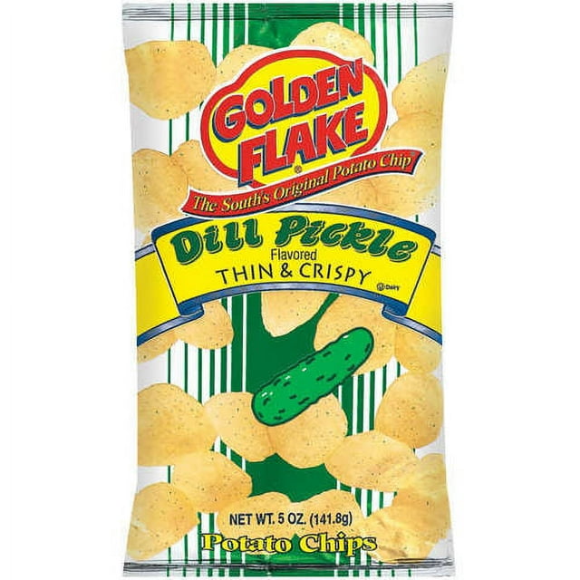 Golden Flake Thin & Crispy Dill Pickle Flavored Potato Chips, 5 oz.