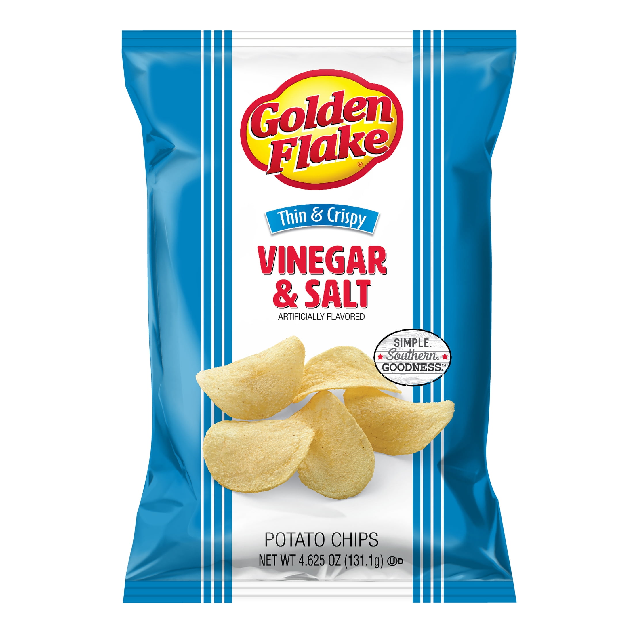 Golden Flake Vinegar & Salt Thin & Crispy Potato Chips, Gluten-Free, 4.625 oz Bag