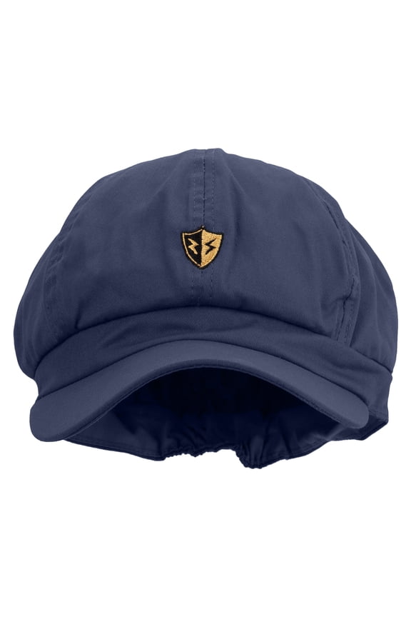 Golden Flash Shield Embroidered Cotton Elastic Newsboy Cap - Navy OSFM