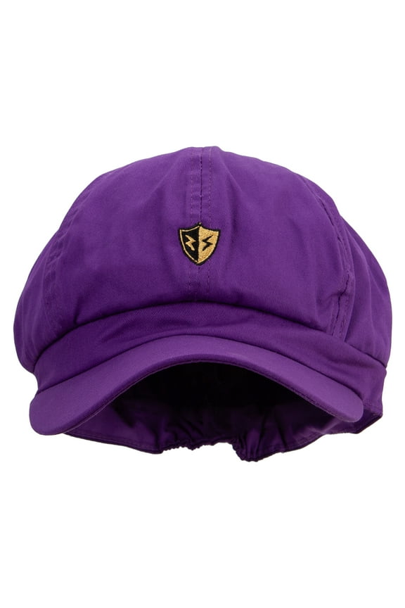 Golden Flash Shield Embroidered Cotton Elastic Newsboy Cap - Purple OSFM