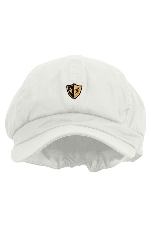 Golden Flash Shield Embroidered Cotton Elastic Newsboy Cap - White OSFM