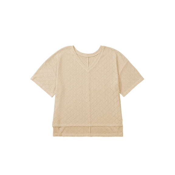 Golden Fleece Pointelle Rhombus Knit Top – Stylish V Neck Casual Top for Plus Size Women [ZhiHiMeRi] | 2X