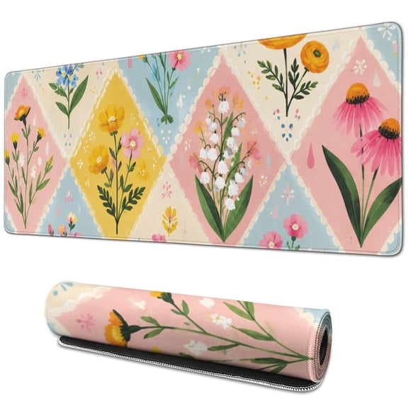 Golden Floral Art Print Large Mouse Pad, Keyboard & Mouse Desk Mat for Home Office, Laptop Work, Gaming & Desktop Decor, 31.5 x 11.8 in