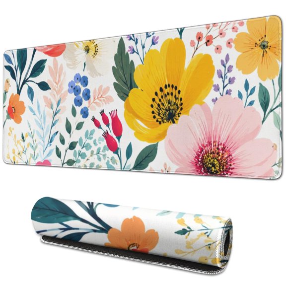 Golden Floral Art Print Large Mouse Pad, Keyboard & Mouse Desk Mat for Home Office, Laptop Work, Gaming & Desktop Decor, 31.5 x 11.8 in