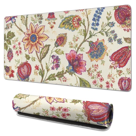 Golden Floral Art Print Large Mouse Pad, Keyboard & Mouse Desk Mat for Home Office, Laptop Work, Gaming & Desktop Decor, 31.5 x 15.7 in