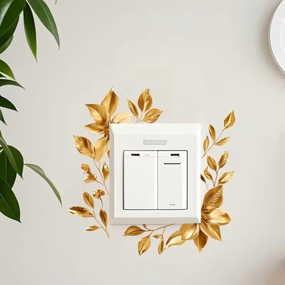 Golden Floral Leaf Switch Plate Sticker for Wall Outlet Decal Home Decor