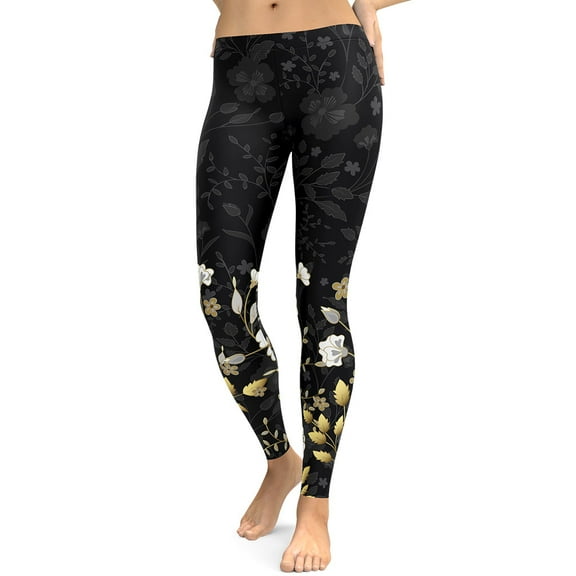 Golden Floral Leggings Size: XS for Women | FIERCEPULSE