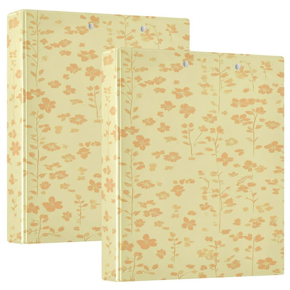 Golden Floral Pattern 12.4x10.6in PVC Round Ring Binder, D-Ring 3-Hole, Metal Clip, 200 Sheets