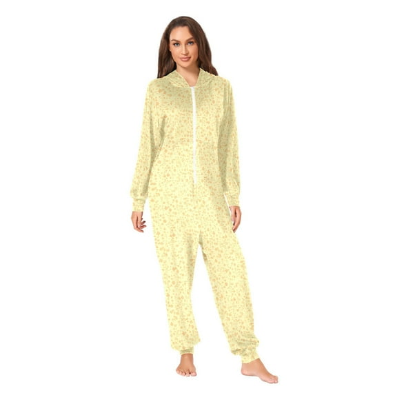 Golden Floral Pattern Adult onesie Pajamas, Crystal Velvet Ultra Soft Warm Jumpsuit for Men and Women