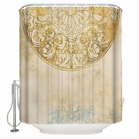 Golden Floral Shower Curtains for Bathroom Waterproof Fabric Bath Curtains Decor Bath Tub Curtain Vintage Smear Abstract Art Decorative Shower Curtain Sets with 12 Hooks, 72x72 Inch