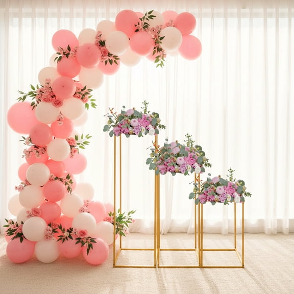 Golden Flower Display Stands, 3-Piece Set with 9.84x9.84in Base, Welded Iron Frame, Perfect for Wedding and Party Decorations