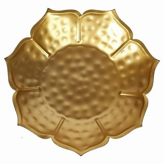 Golden Flower-Shaped Decorative Metal Plate  Single Piece Pooja Thali for Diwali, Centerpiece, Home & Festive Decor