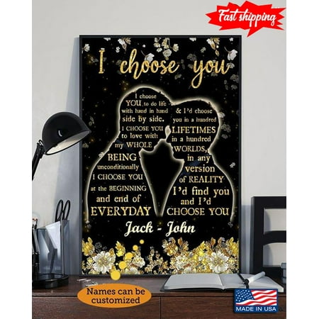 Golden Flowers Customized Name LGBT Pride Gay Couple I Choose You To Do Life With Hand In Hand Side By Side 16 x 24 Inch Poster