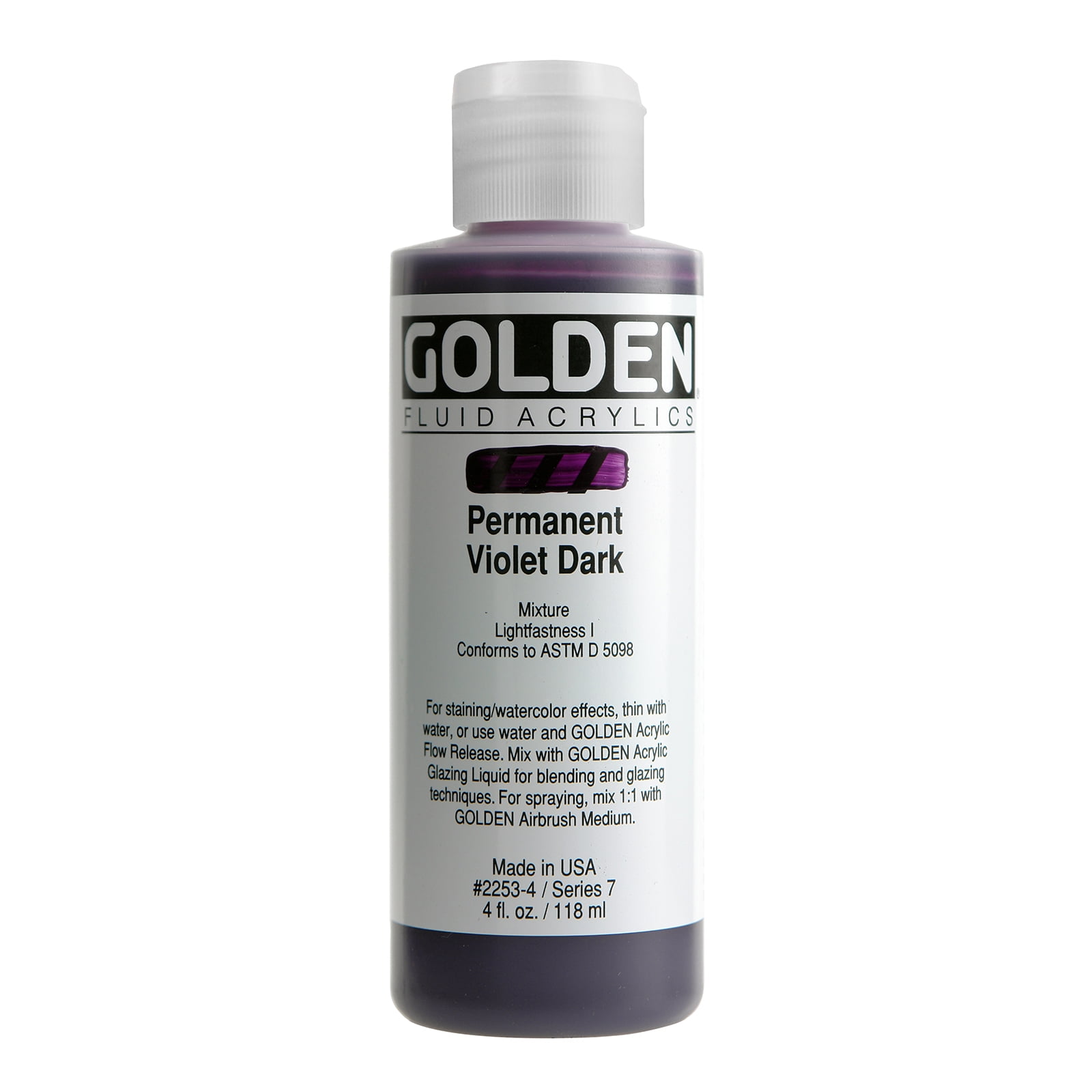 GOLDEN Fluid Acrylics, Permanent Violet Dark, 4 fl. oz. Bottle, Professional Acrylic Paint, Transparent